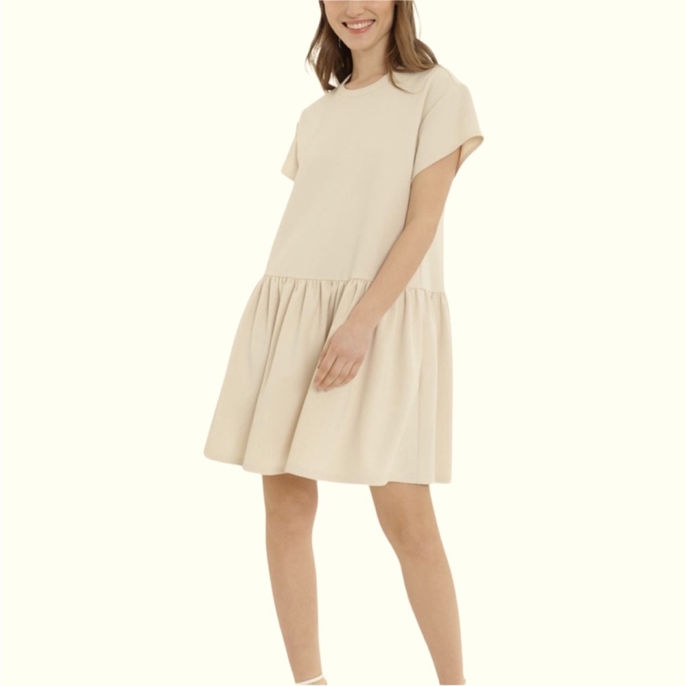 SOLD NWT Donna Morgan Meghan Beige Dropped Waist Short Sleeve Dress Size 16